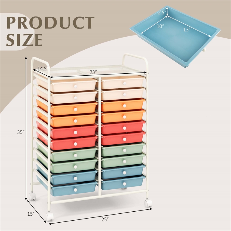 Pemberly Row 20 Drawers Rolling Cart Storage Studio Organizer Bins Macaron