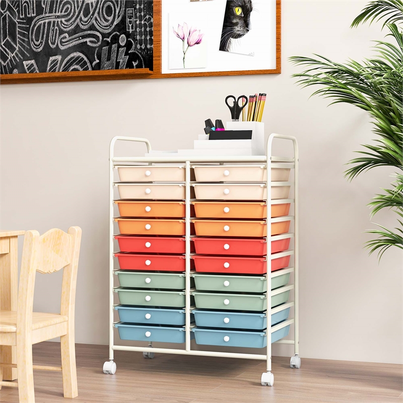 Pemberly Row 20 Drawers Rolling Cart Storage Studio Organizer Bins Macaron