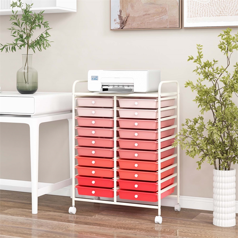 Pemberly Row 20 Drawers Rolling Cart Storage Studio Organizer Bins Pink