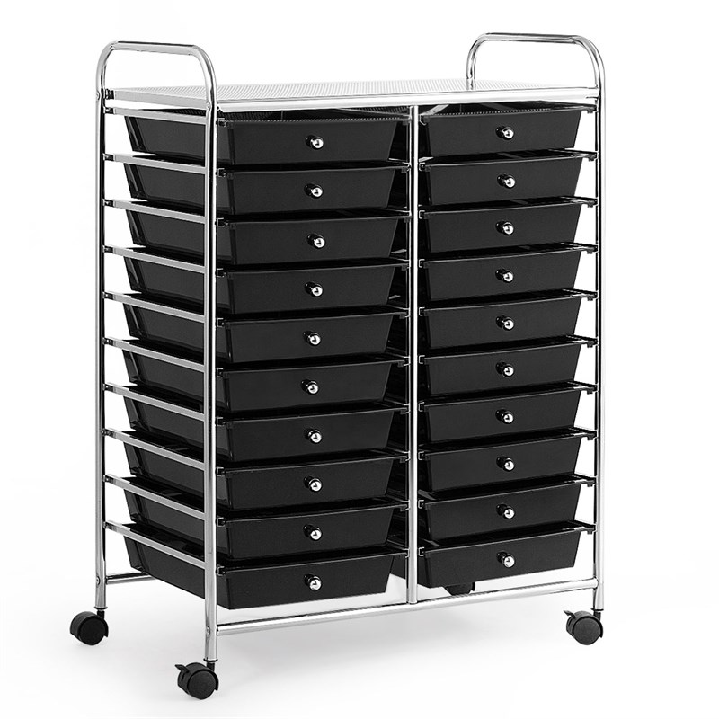 Pemberly Row 20 Drawers Rolling Cart Storage Studio Organizer Bins Black