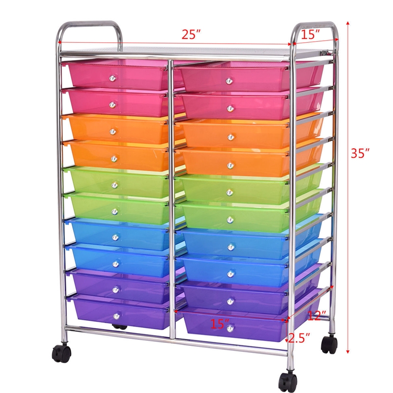Pemberly Row 20 Drawers Rolling Cart Storage Studio Organizer Bins Colorful