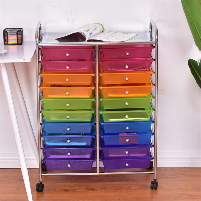 Pemberly Row 20 Drawers Rolling Cart Storage Studio Organizer Bins Colorful