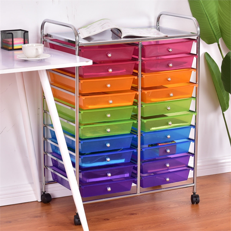 Pemberly Row 20 Drawers Rolling Cart Storage Studio Organizer Bins Colorful
