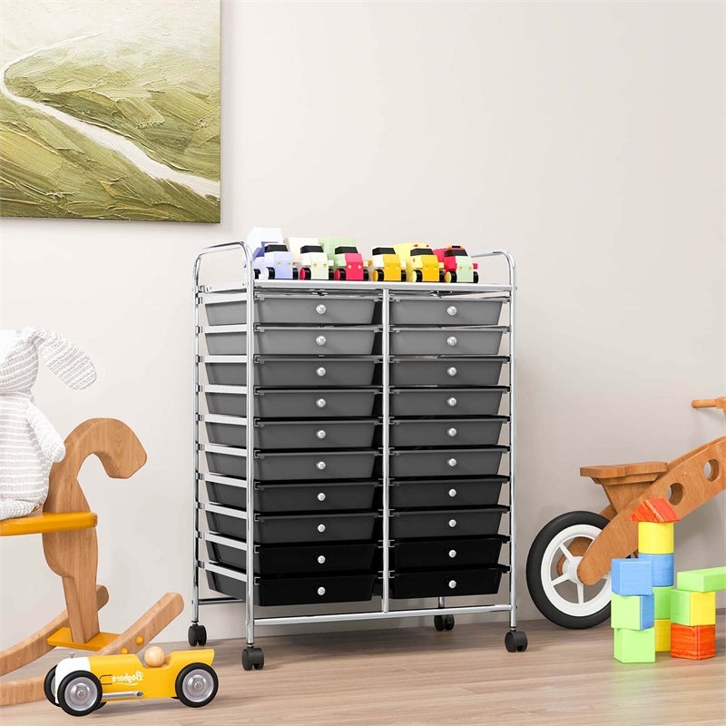 Pemberly Row 20 Drawers Rolling Cart Storage Studio Organizer Bins Gray