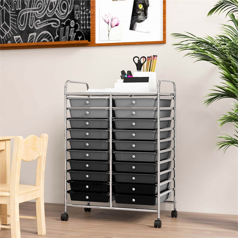 Pemberly Row 20 Drawers Rolling Cart Storage Studio Organizer Bins Gray