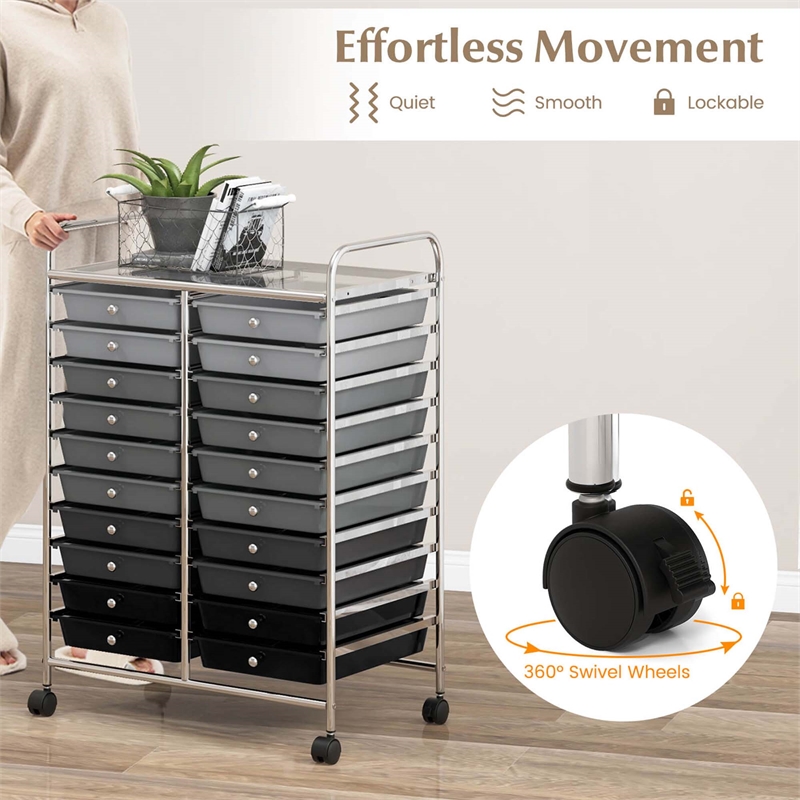 Pemberly Row 20 Drawers Rolling Cart Storage Studio Organizer Bins Gray