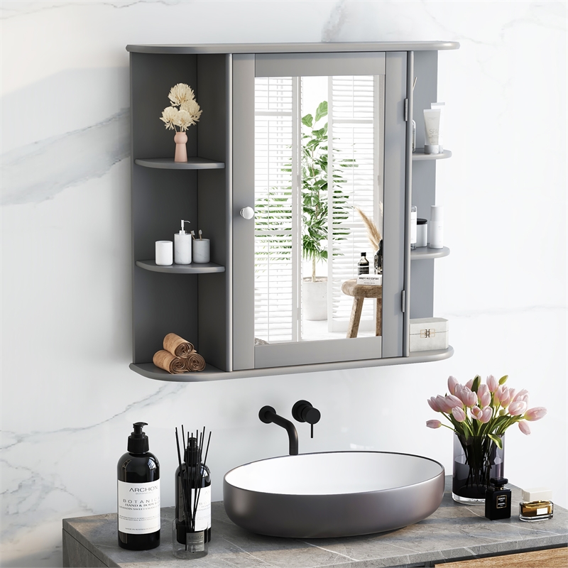 Pemberly Row Mount Wall Surface Bathroom Storage Cabinet Mirror Gray