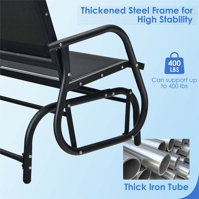 Pemberly Row Patio Swing Glider Bench Loveseat Rocking Chair Black