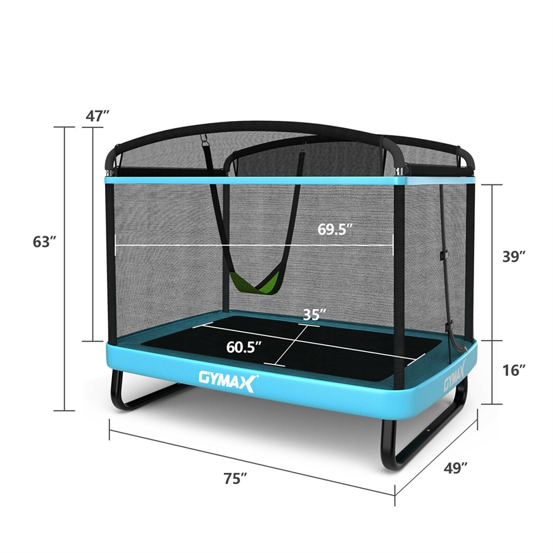 Pemberly Row 6FT Kids Recreational Trampoline W/W/Swing Safety Enclosure Blue