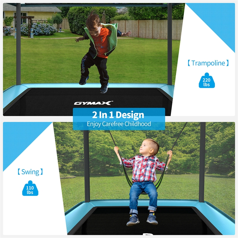 Pemberly Row 6FT Kids Recreational Trampoline W/W/Swing Safety Enclosure Blue