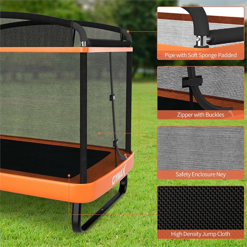 Pemberly Row 6FT Kids Recreational Trampoline W/Swing Safety Enclosure Orange