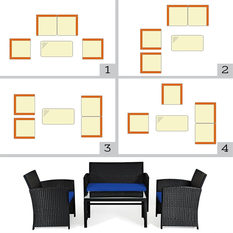 Pemberly Row 4PCS Patio Rattan Furniture Conversation Set Garden Navy