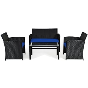 Pemberly Row 8PCS Patio Rattan Furniture Conversation Set Garden Navy