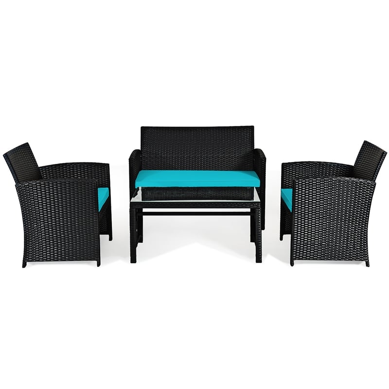 Pemberly Row 8PCS Patio Rattan Furniture Conversation Set Garden Turquoise