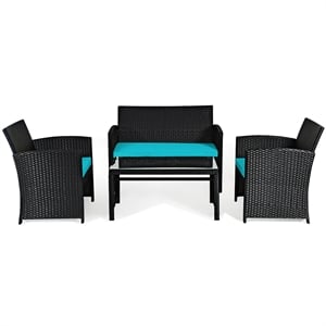 Pemberly Row 8PCS Patio Rattan Furniture Conversation Set Garden Turquoise