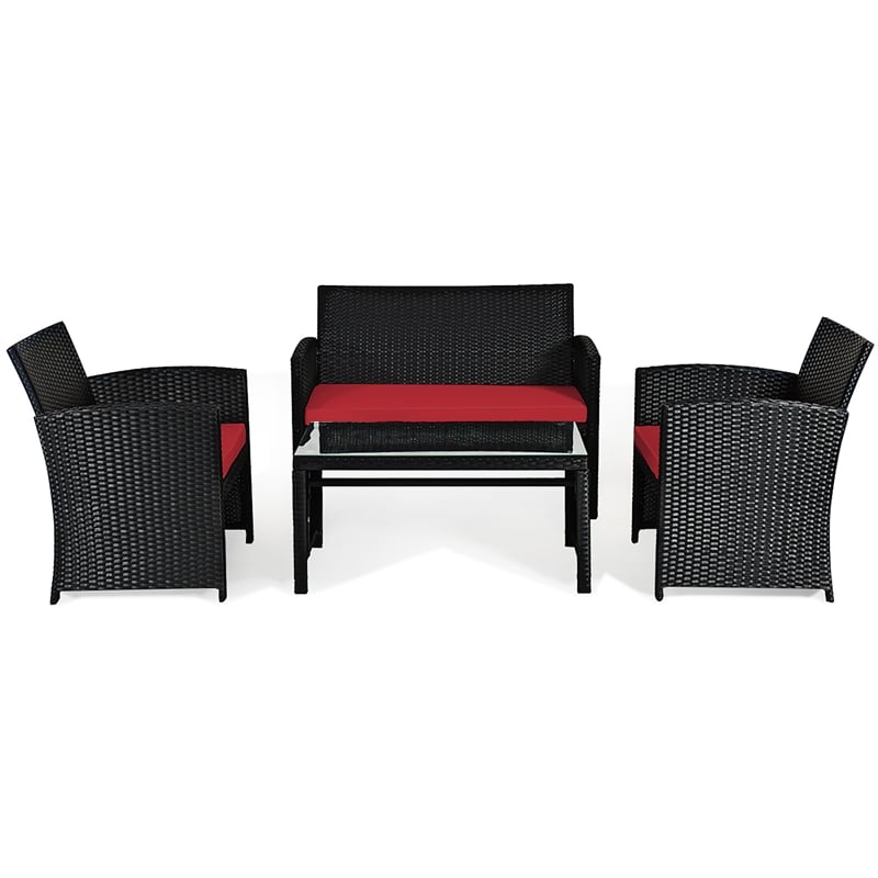Pemberly Row 8PCS Patio Rattan Furniture Conversation Set Garden Red