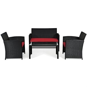 Pemberly Row 8PCS Patio Rattan Furniture Conversation Set Garden Red