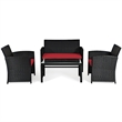 Pemberly Row 8PCS Patio Rattan Furniture Conversation Set Garden Red