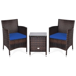 Pemberly Row Outdoor 3 PCS Rattan Wicker Furniture Sets Navy