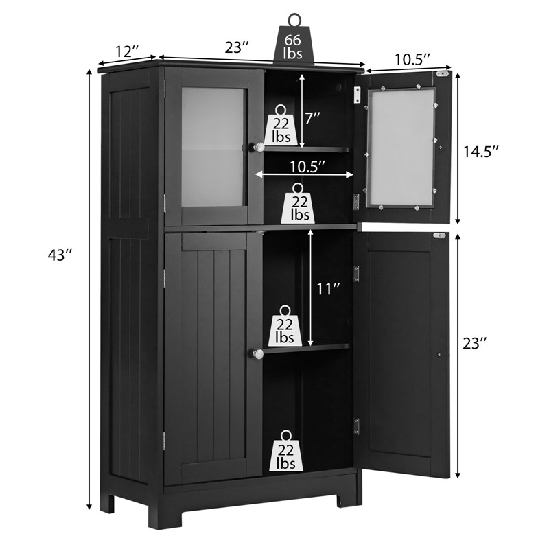 Pemberly Row Bathroom Floor Storage Cabinet Kitchen Cupboard Black