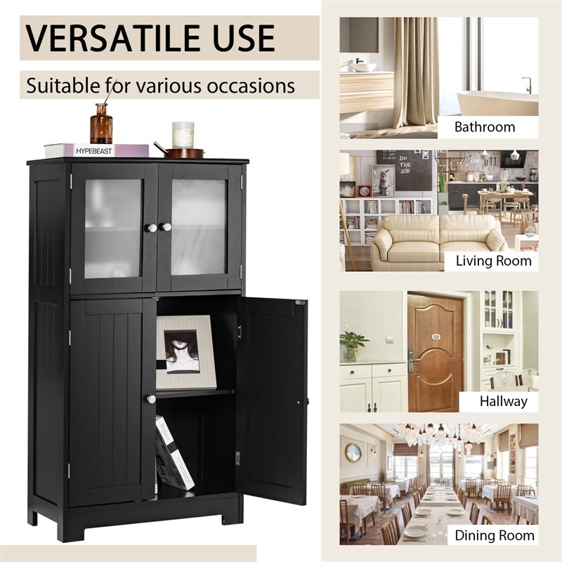 Pemberly Row Bathroom Floor Storage Cabinet Kitchen Cupboard Black