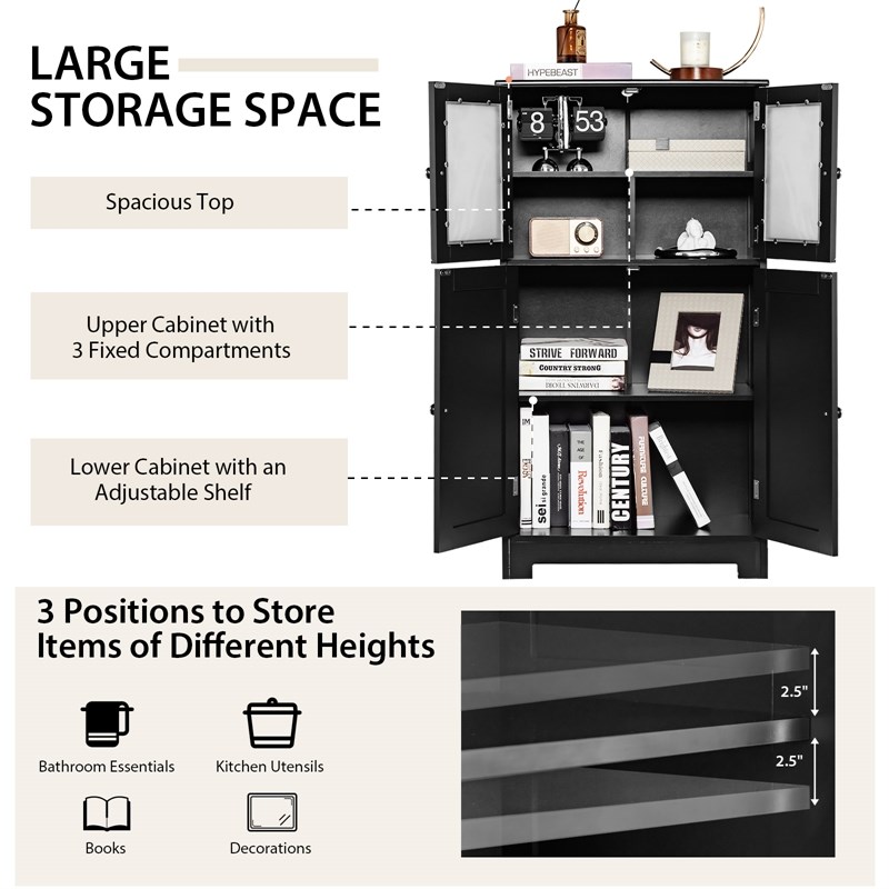 Pemberly Row Bathroom Floor Storage Cabinet Kitchen Cupboard Black
