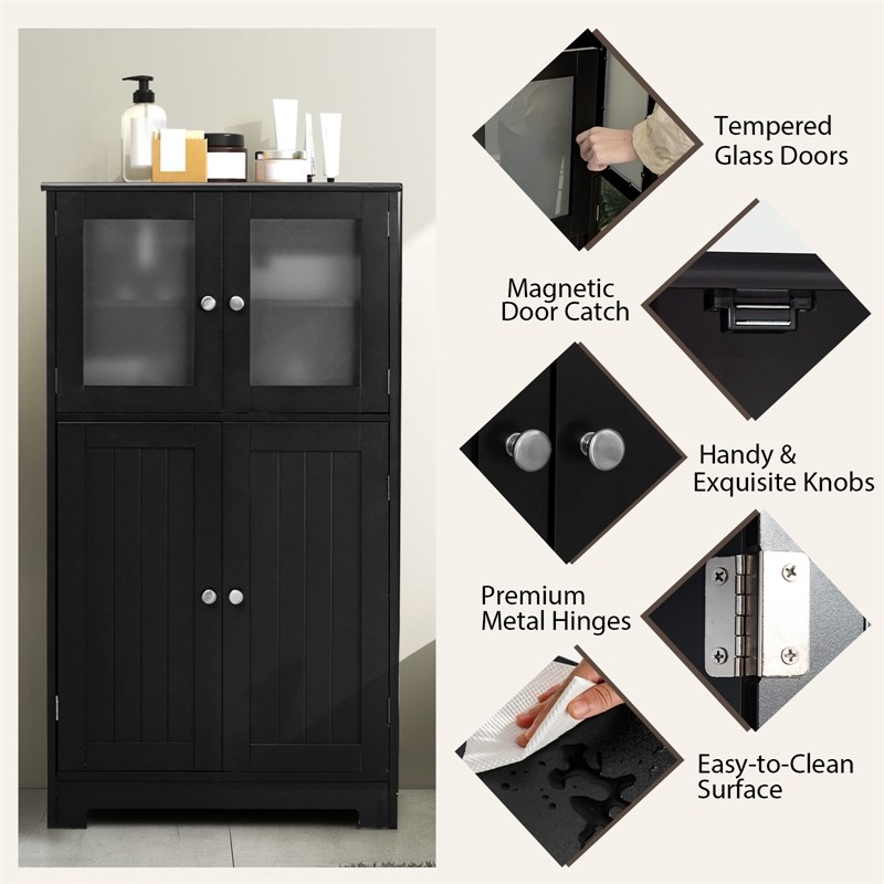 Pemberly Row Bathroom Floor Storage Cabinet Kitchen Cupboard Black