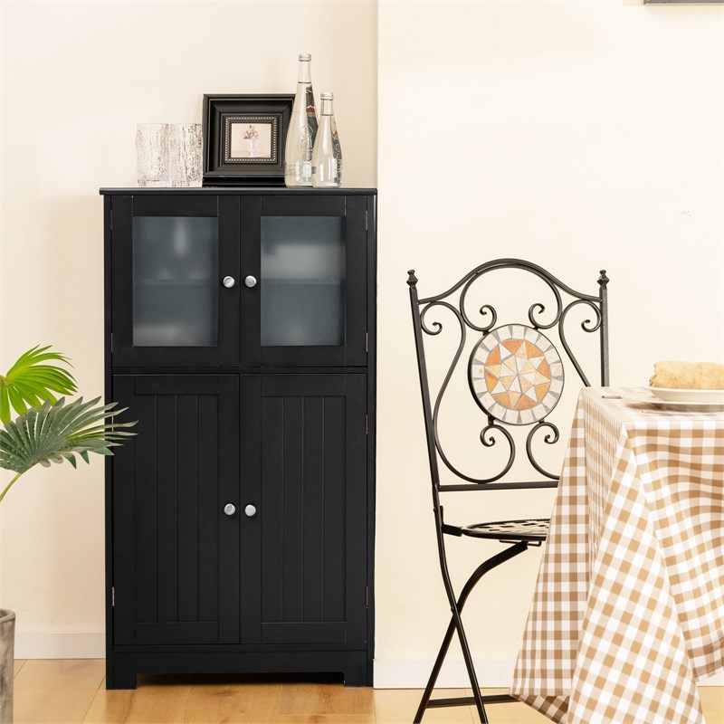 Pemberly Row Bathroom Floor Storage Cabinet Kitchen Cupboard Black