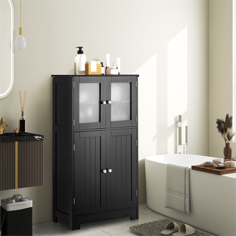 Pemberly Row Bathroom Floor Storage Cabinet Kitchen Cupboard Black