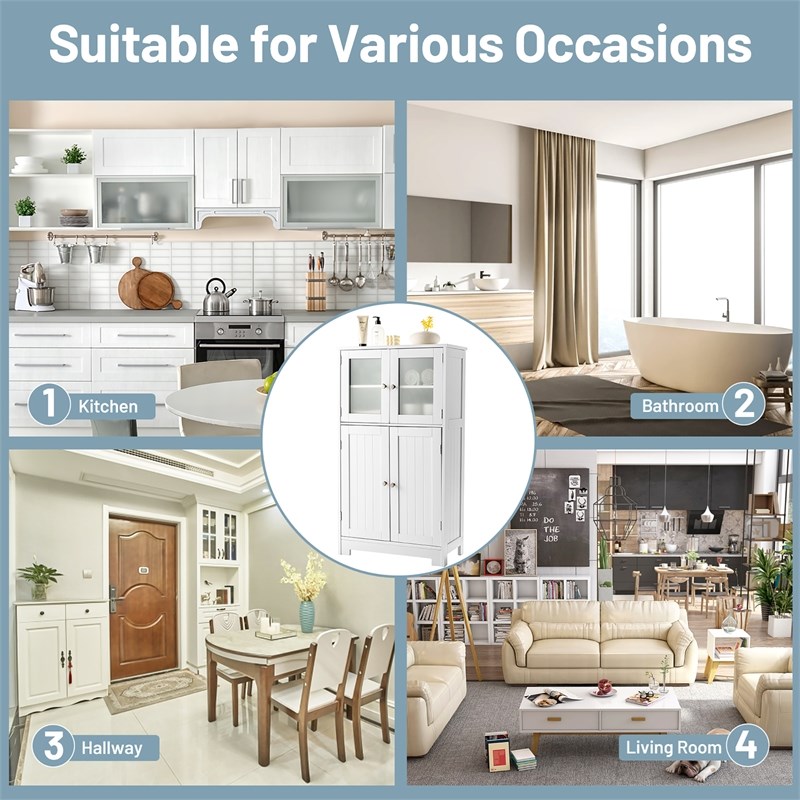 Pemberly Row Bathroom Floor Storage Cabinet Kitchen Cupboard White