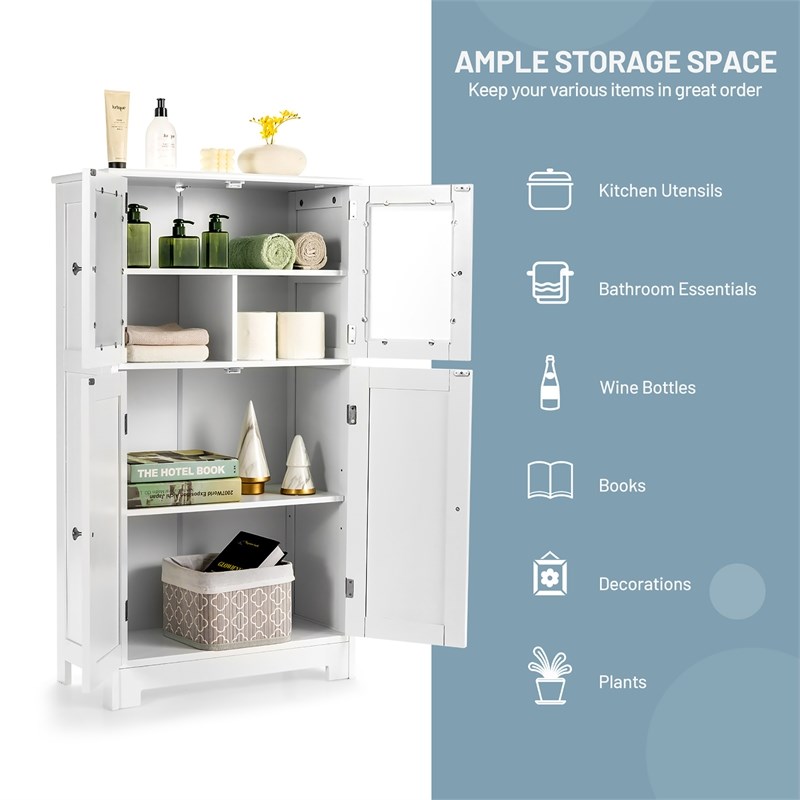 Pemberly Row Bathroom Floor Storage Cabinet Kitchen Cupboard White