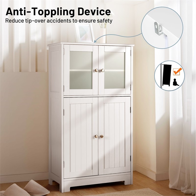 Pemberly Row Bathroom Floor Storage Cabinet Kitchen Cupboard White