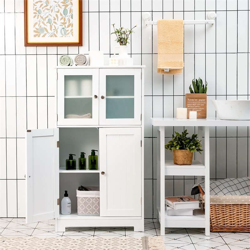 Pemberly Row Bathroom Floor Storage Cabinet Kitchen Cupboard White