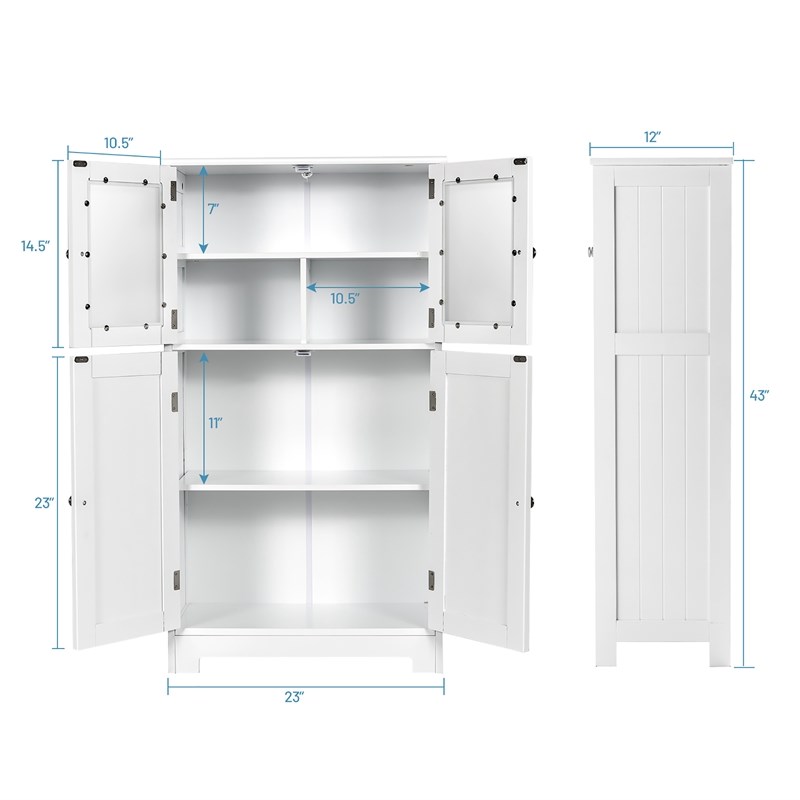 Pemberly Row Bathroom Floor Storage Cabinet Kitchen Cupboard White