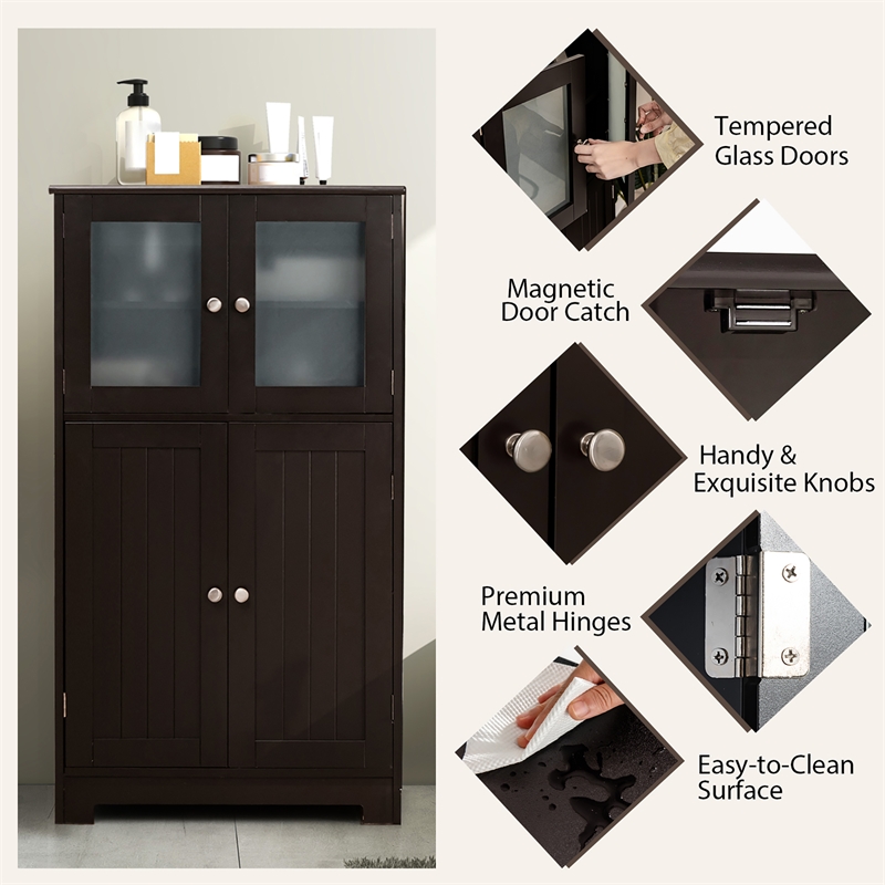 Pemberly Row Bathroom Floor Storage Cabinet Kitchen Cupboard Brown