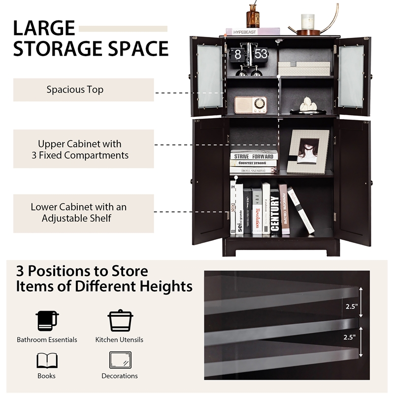 Pemberly Row Bathroom Floor Storage Cabinet Kitchen Cupboard Brown