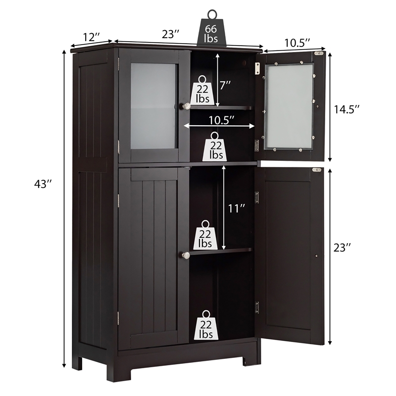 Pemberly Row Bathroom Floor Storage Cabinet Kitchen Cupboard Brown