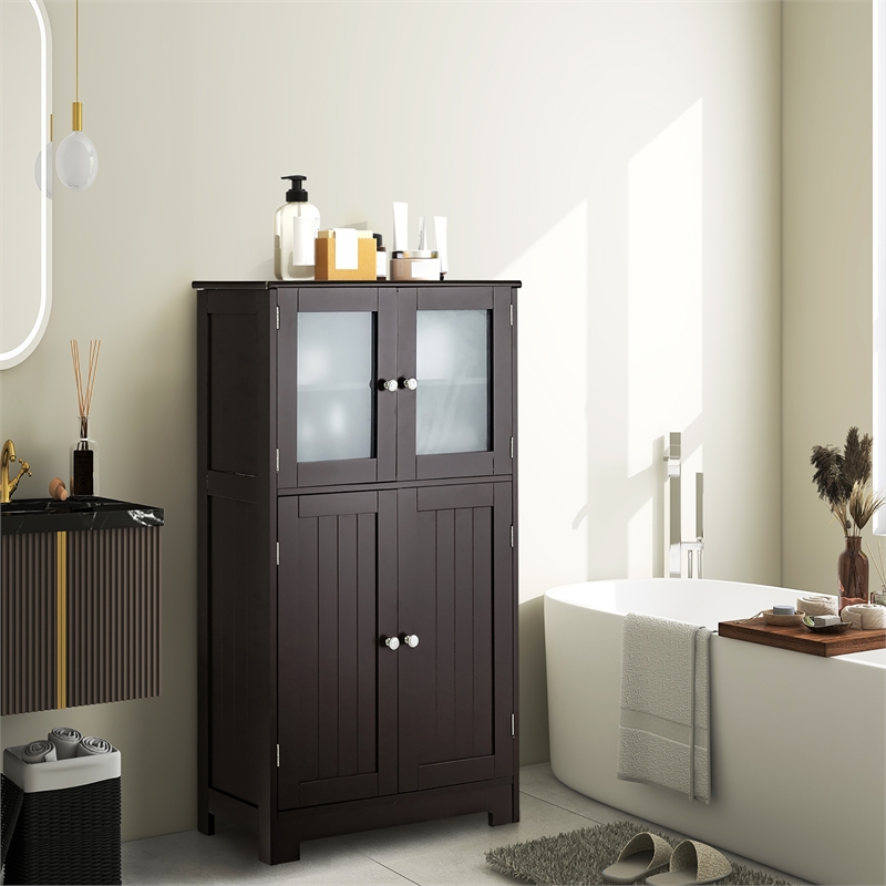 Pemberly Row Bathroom Floor Storage Cabinet Kitchen Cupboard Brown