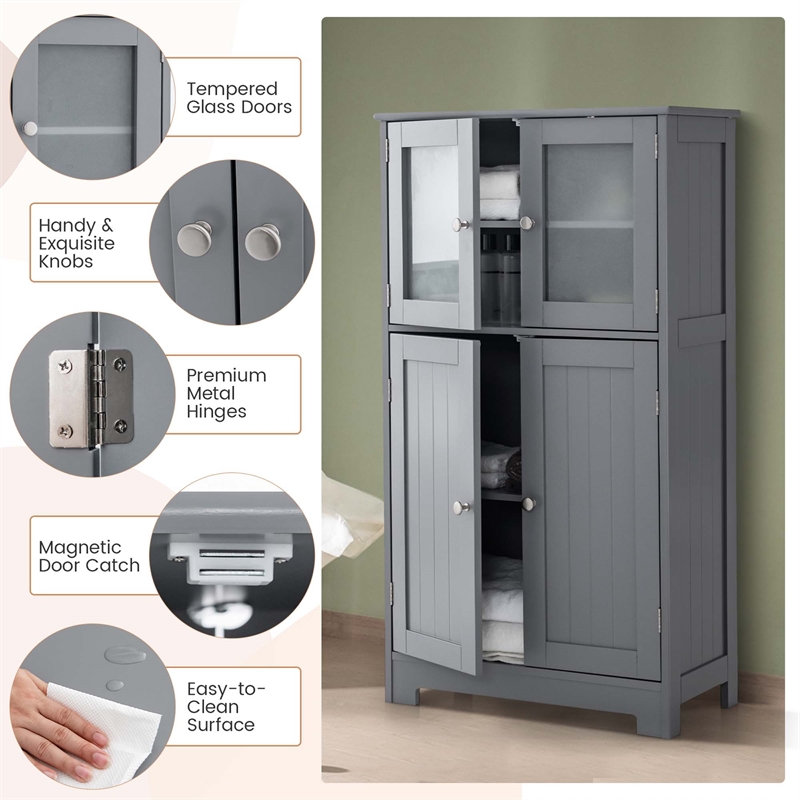 Pemberly Row Bathroom Floor Storage Cabinet Kitchen Cupboard Gray