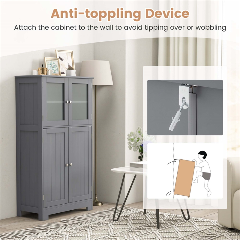Pemberly Row Bathroom Floor Storage Cabinet Kitchen Cupboard Gray