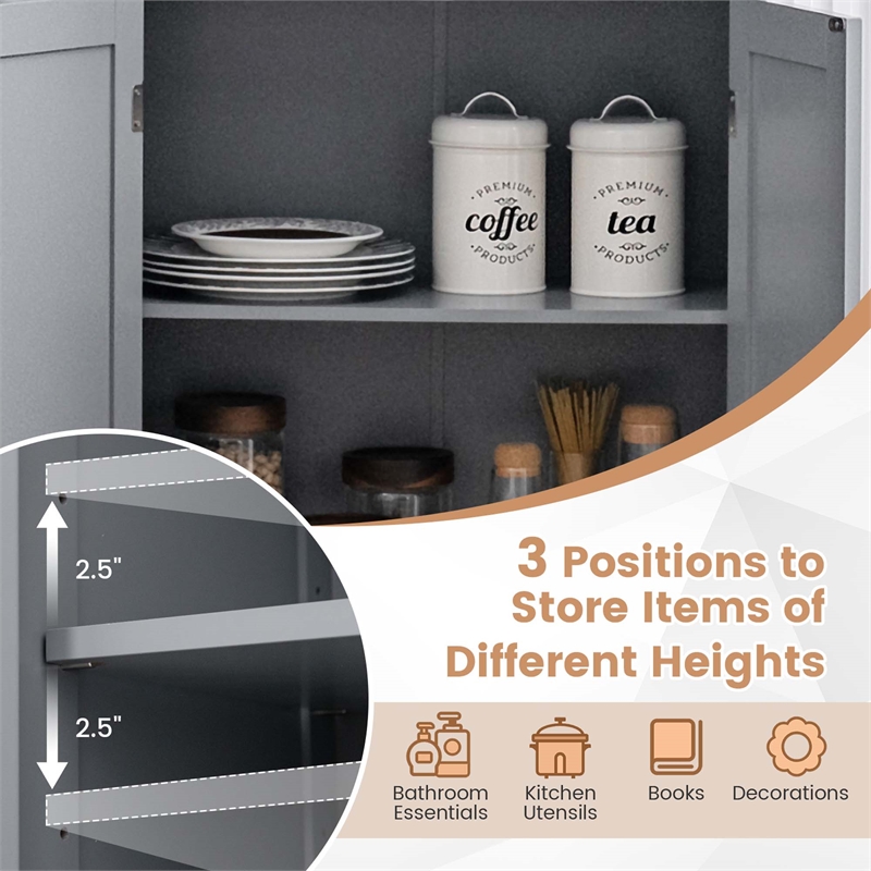 Pemberly Row Bathroom Floor Storage Cabinet Kitchen Cupboard Gray