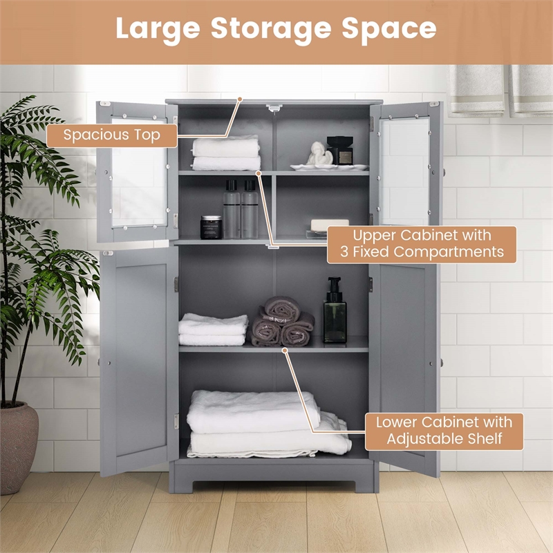 Pemberly Row Bathroom Floor Storage Cabinet Kitchen Cupboard Gray