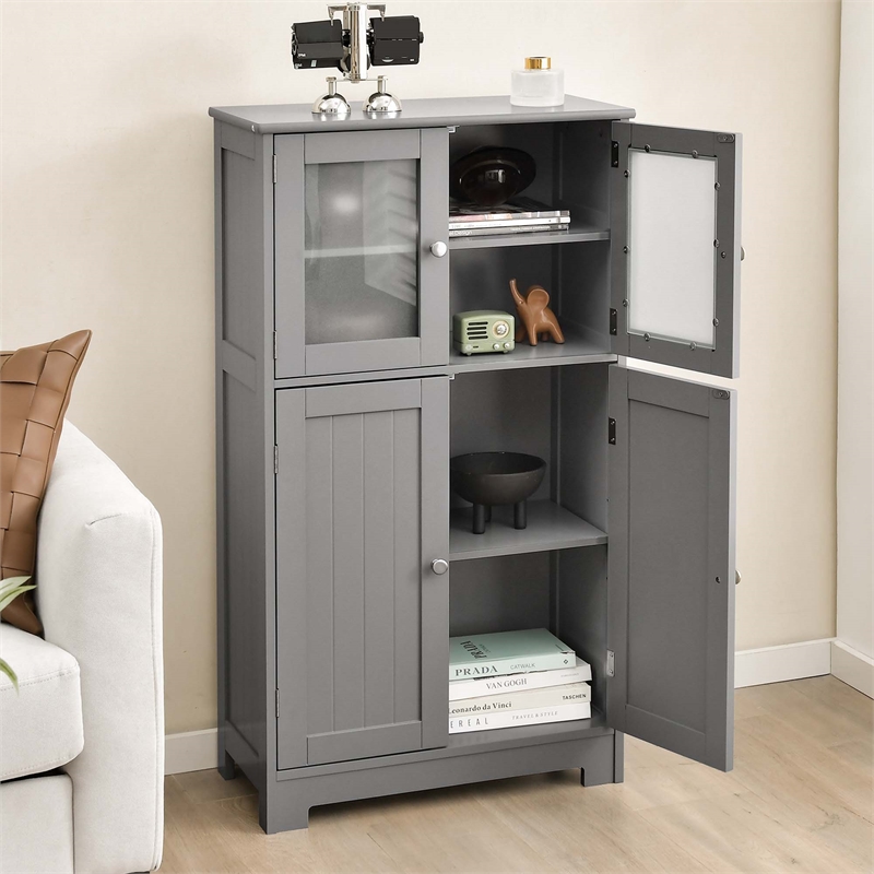 Pemberly Row Bathroom Floor Storage Cabinet Kitchen Cupboard Gray