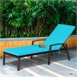 Pemberly Row Patio Rattan Lounge Chair Chaise Back Adjustable Turquoise