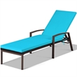 Pemberly Row Patio Rattan Lounge Chair Chaise Back Adjustable Turquoise