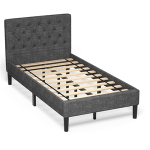Pemberly Row Wooden Upholstered Bed Twin Size Button Tufted Gray