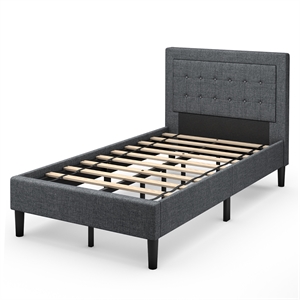 Pemberly Row Twin Size Upholstered Bed Frame Button Tufted Foundation Gray