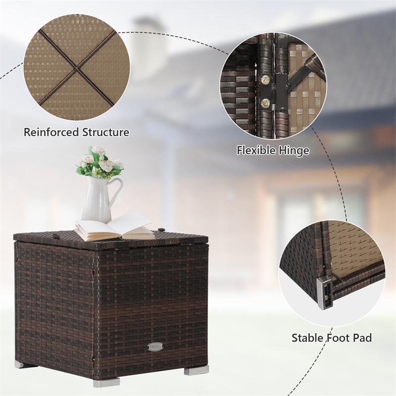 Pemberly Row 2PCS Patio Rattan Ottoman Seat Storage Box Gray