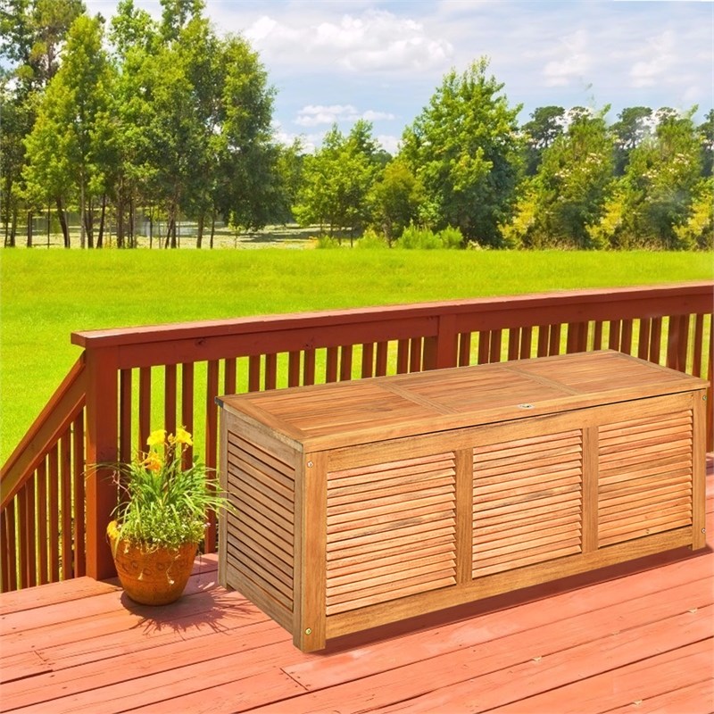 Pemberly Row 47 Gallon Deck Storage Acacia Wood Organization Toys Cushions Tools