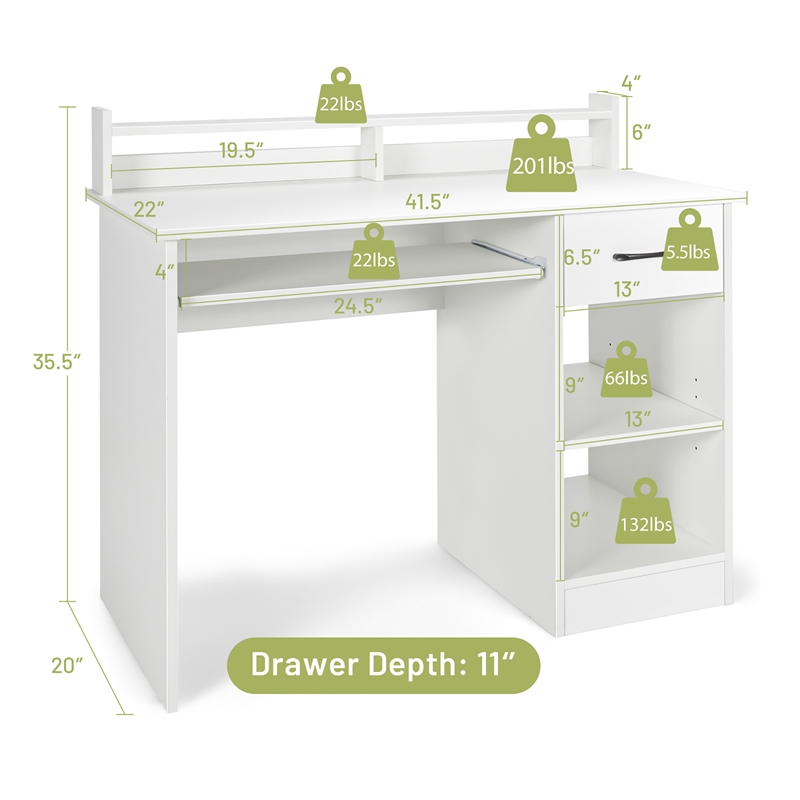 Pemberly Row 22 inch Wide Computer Desk Writing Study Laptop Table White